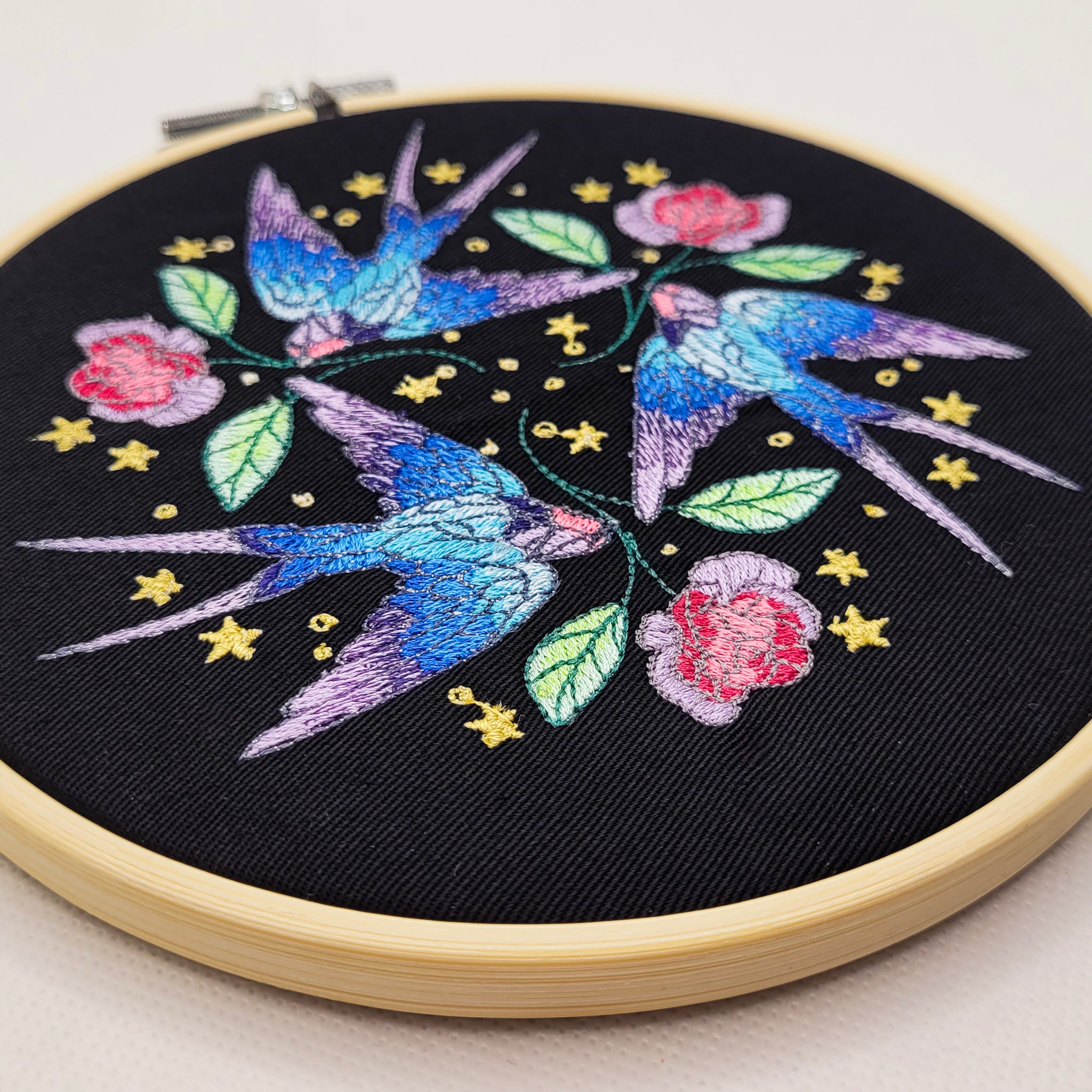 Sailor's Delight Swallows Embroidered Wall Hanging - 6" Hoop