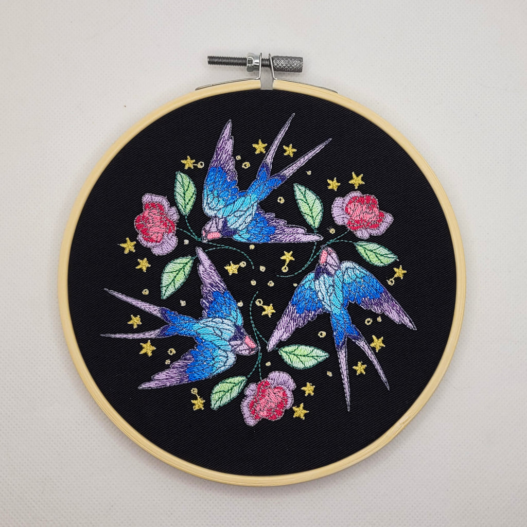 Sailor's Delight Swallows Embroidered Wall Hanging - 6" Hoop