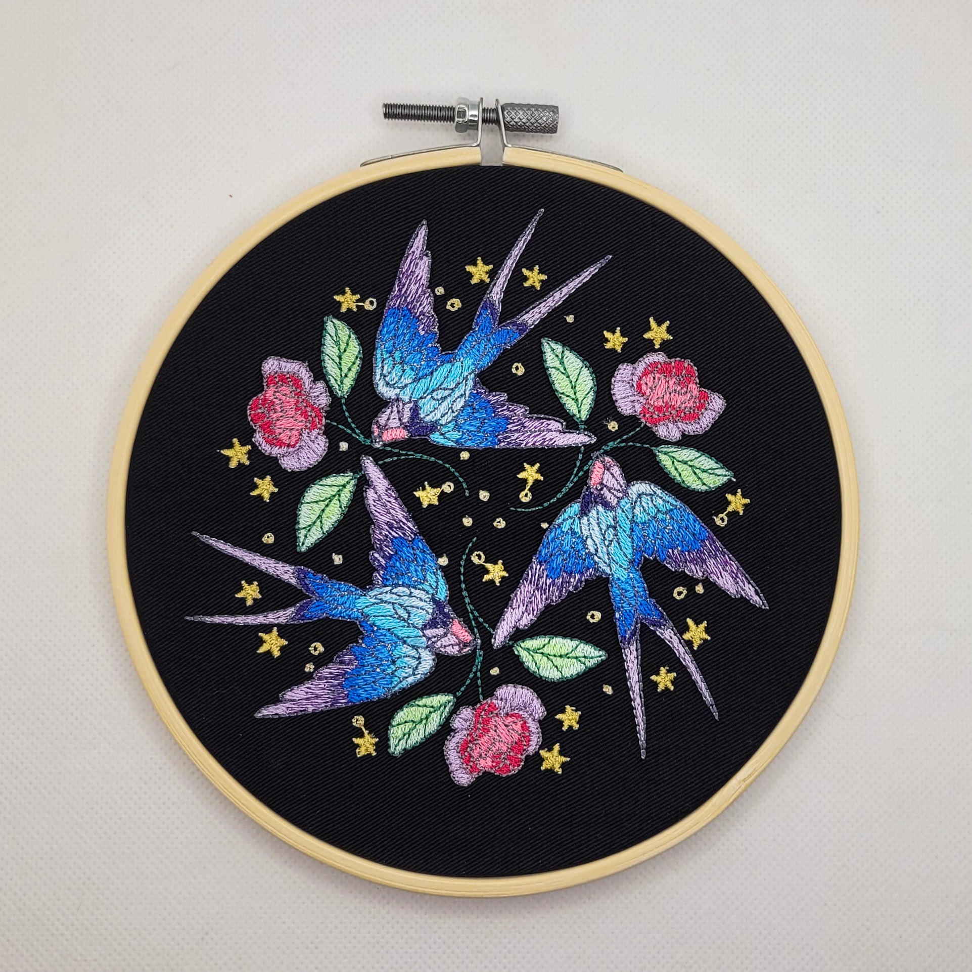 Sailor's Delight Swallows Embroidered Wall Hanging - 6" Hoop