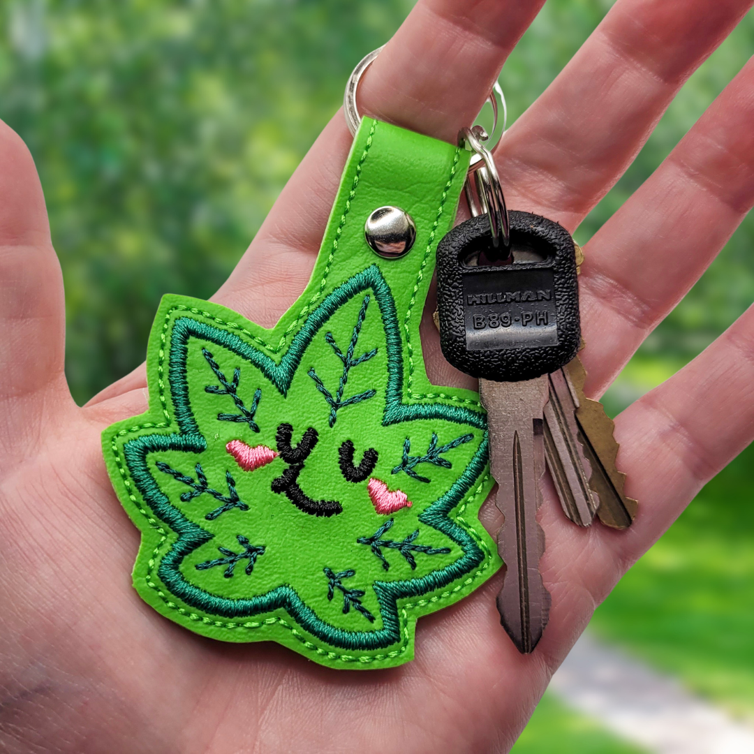 Cutie Cannabis Leaf Embroidered Vinyl Keychain