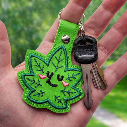 Cutie Cannabis Leaf Embroidered Vinyl Keychain