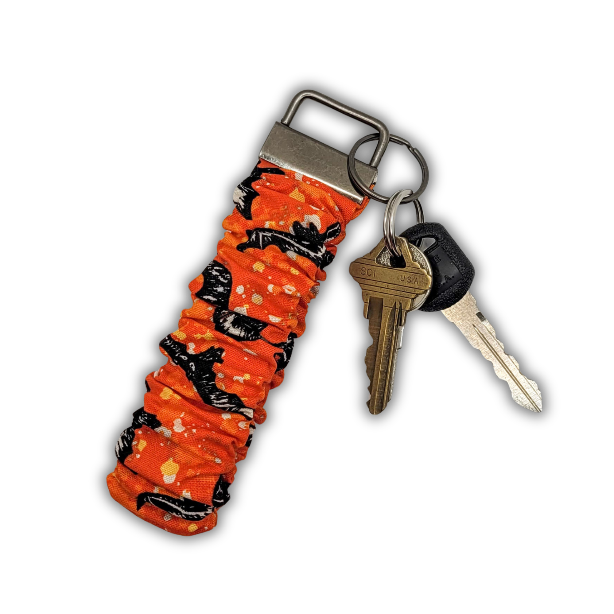 Orange Bats Scrunchie Wristlet Keychain