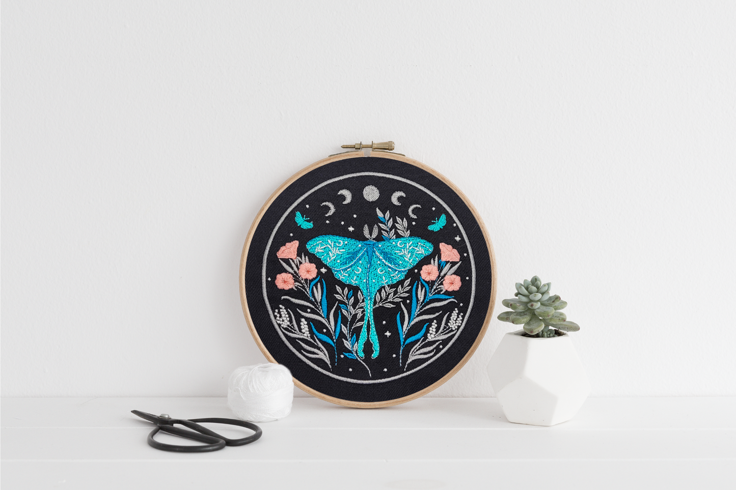 Luna Moth Embroidered Wall Hanging