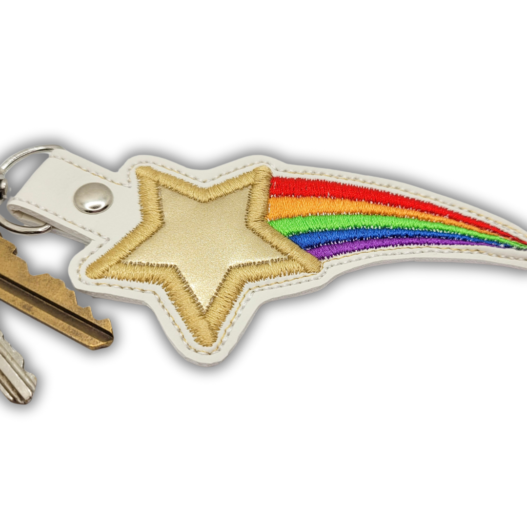 Rainbow Shooting Star Embroidered Vinyl Keychain