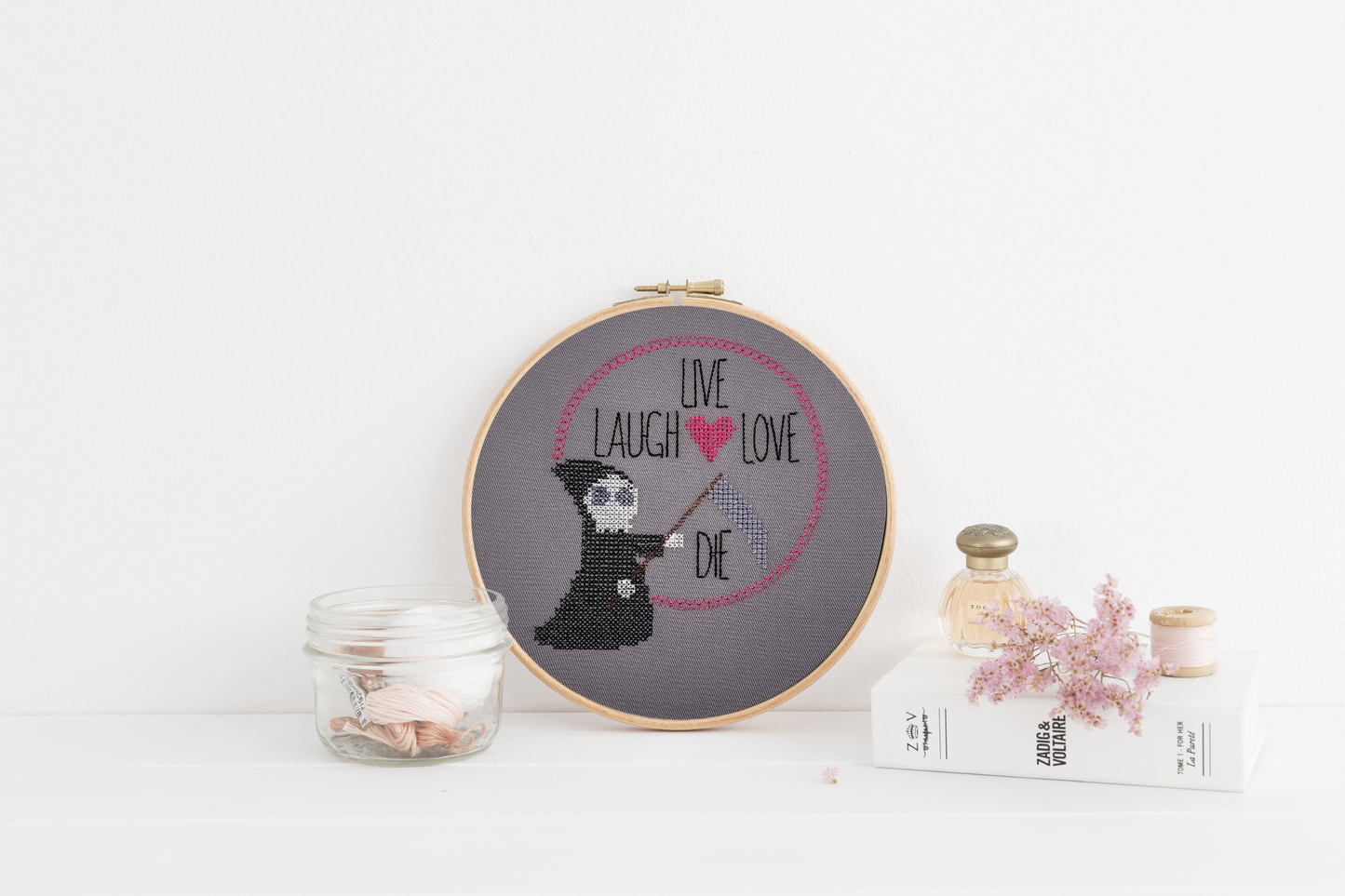 Live Laugh Love Die Embroidered Wall Hanging - 8" Hoop