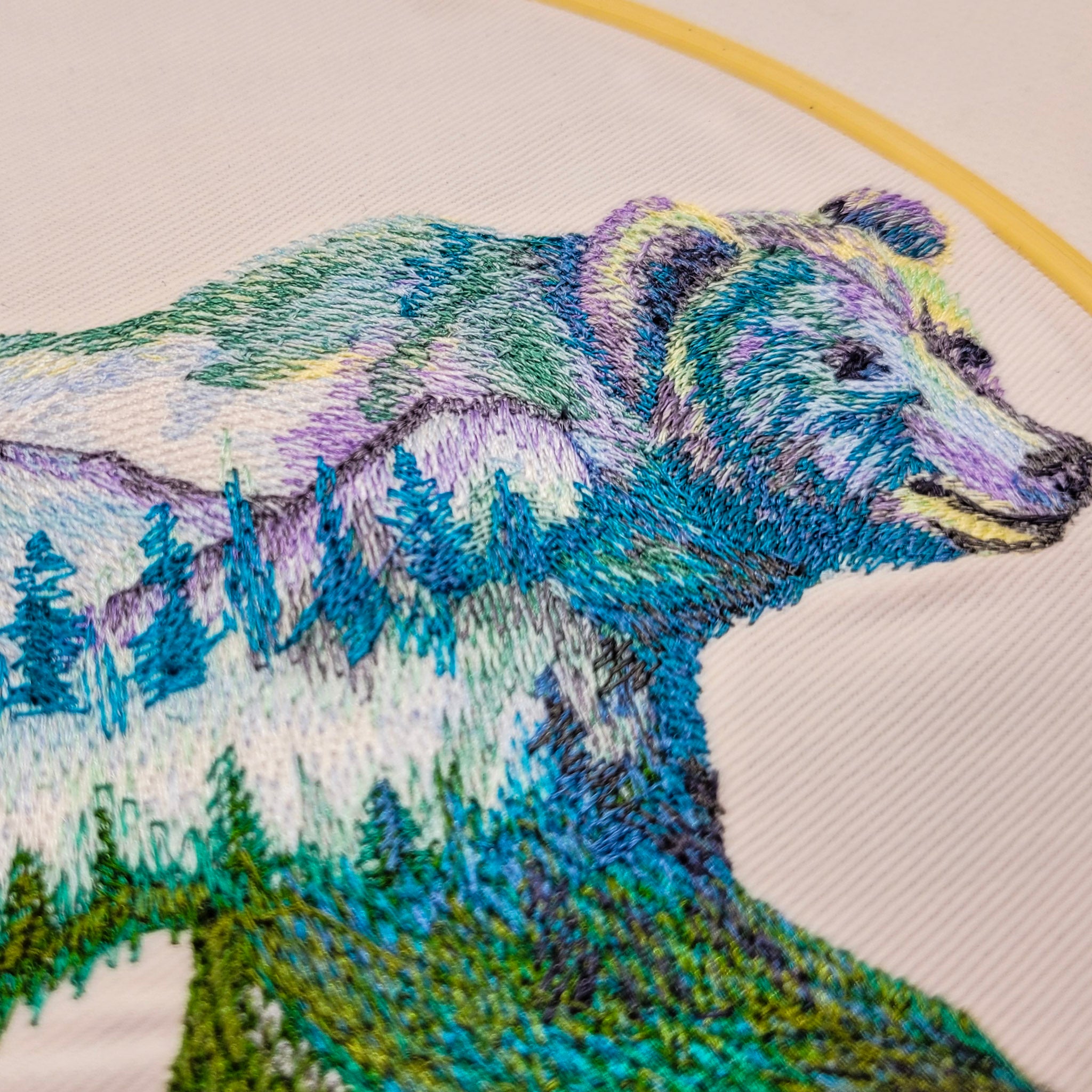 Forest Bear Embroidered Wall Hanging - 8" Hoop