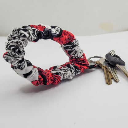 Skeleton & Roses Scrunchie Wristlet Keychain