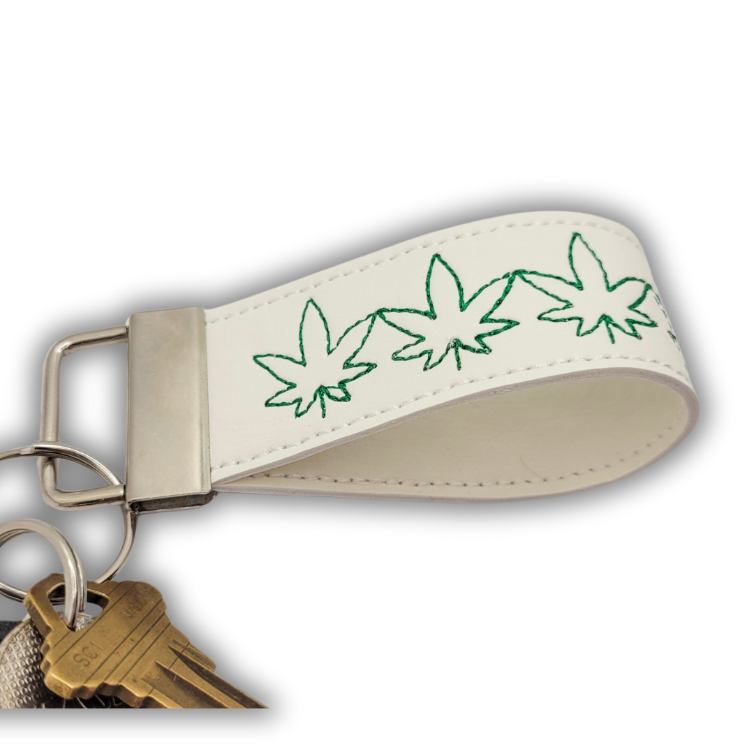 Cannabis Leaf Embroidered Vinyl Keychain Wristlet