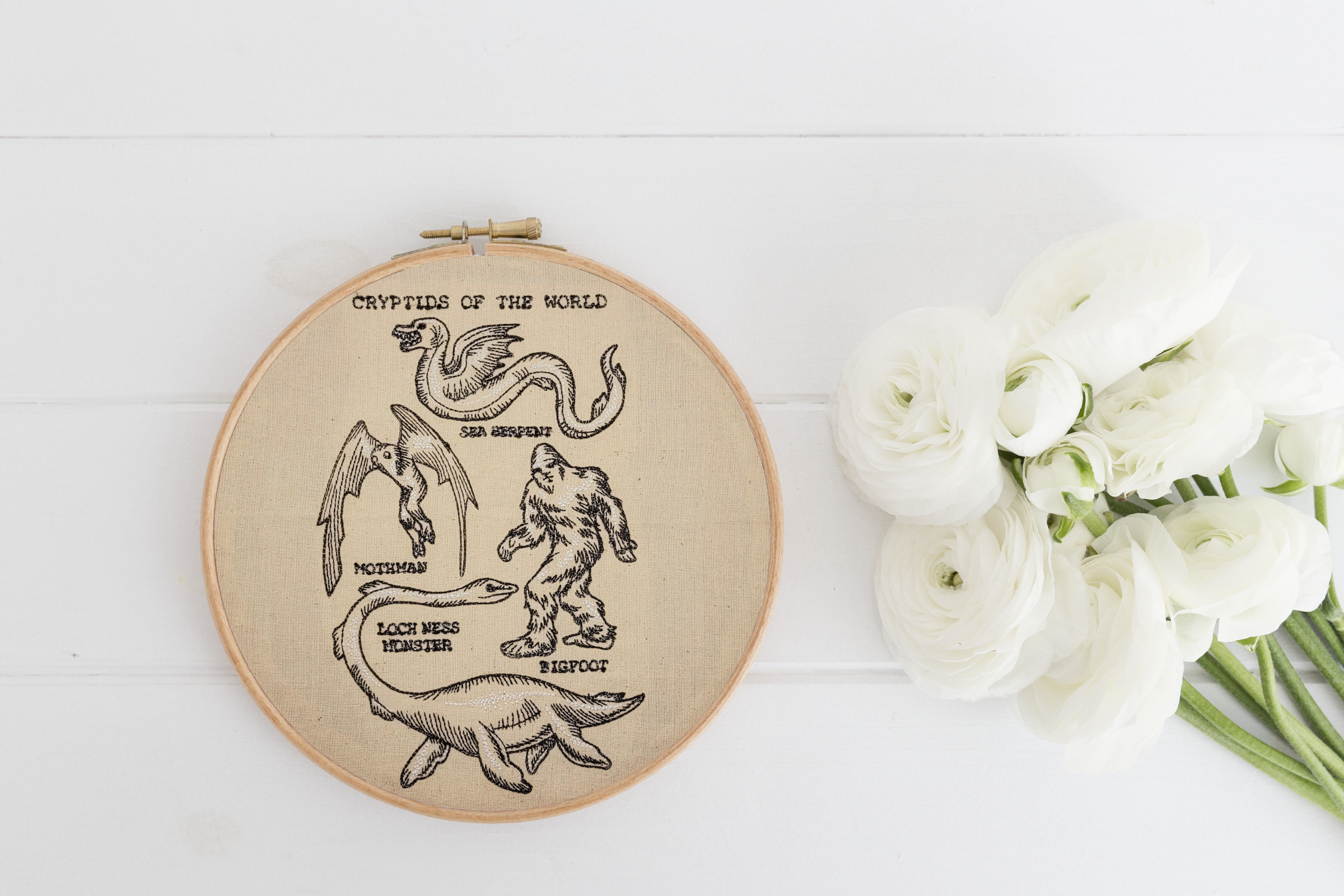 Cryptids of the World Embroidered Wall Hanging - 8" Hoop