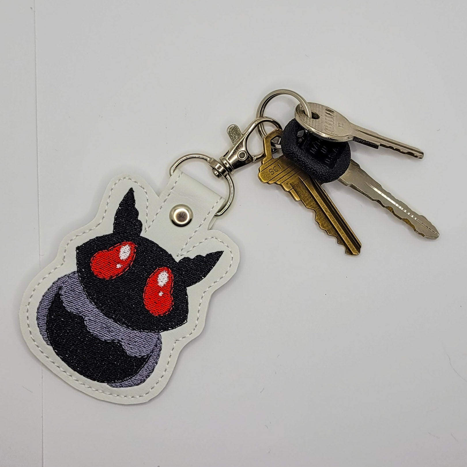 Chibi Mothman Embroidered Vinyl Keychain