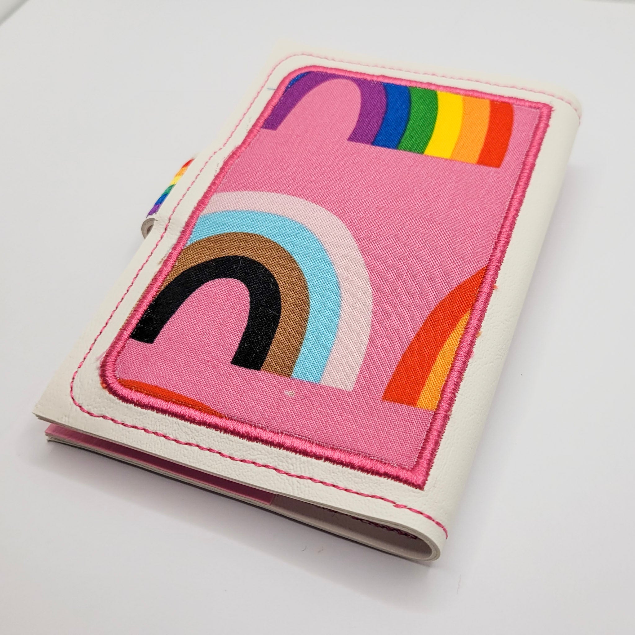 Pink Rainbow Embroidered Mini Composition Notebook Cover