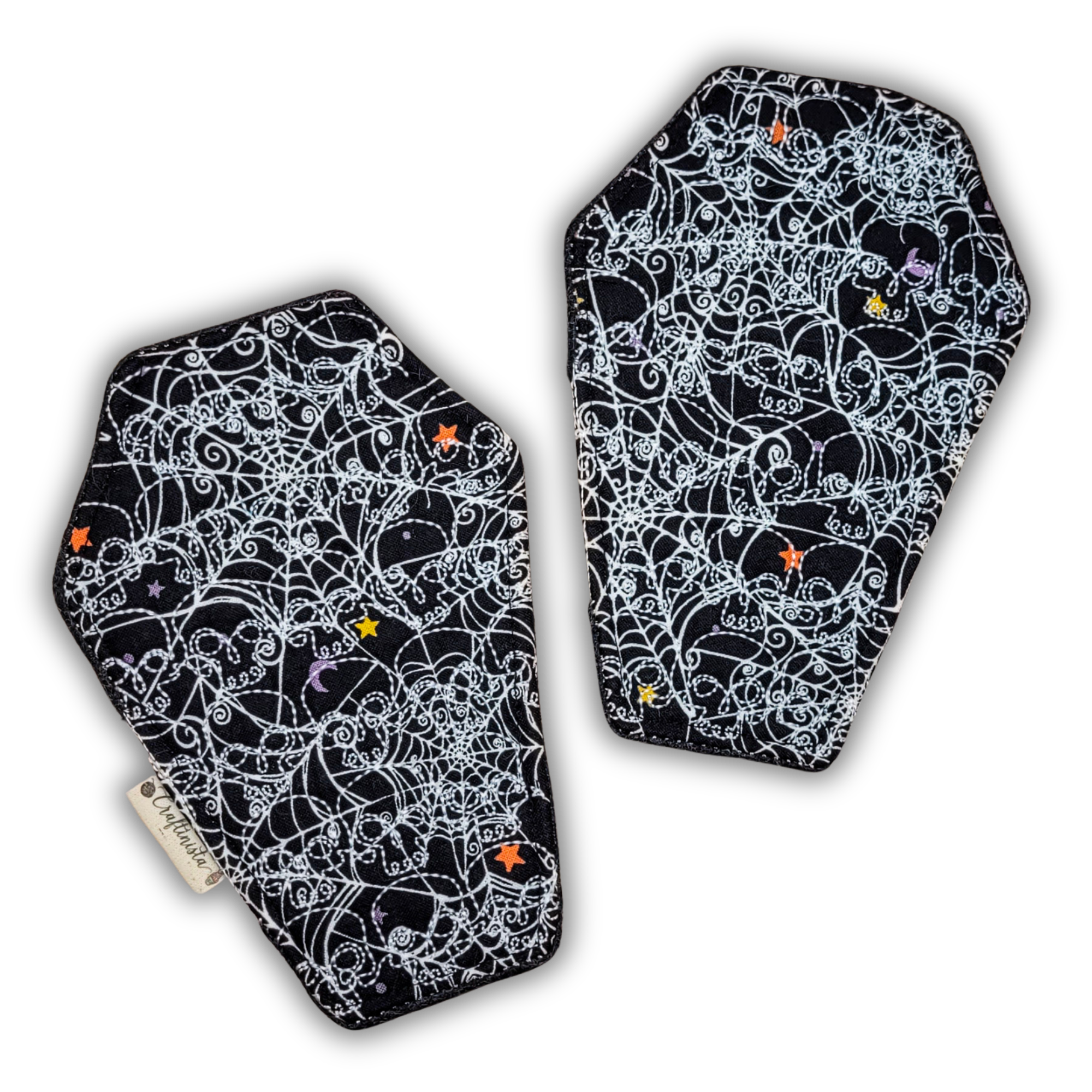 Spiderwebs Skull Embroidered Coffin-Shape Mug Rug