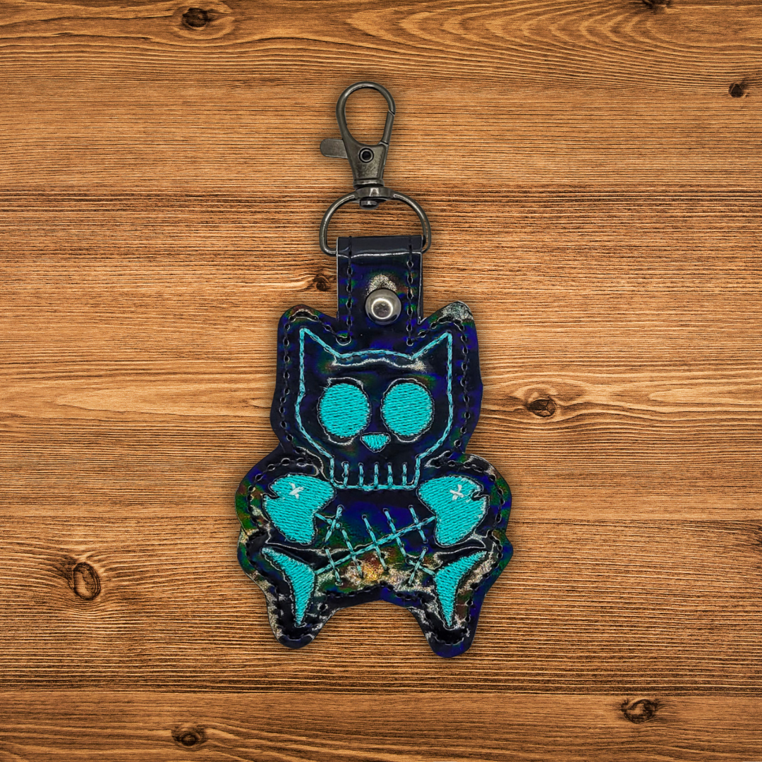 Cat Skull & Bones Vinyl Embroidered Keychain