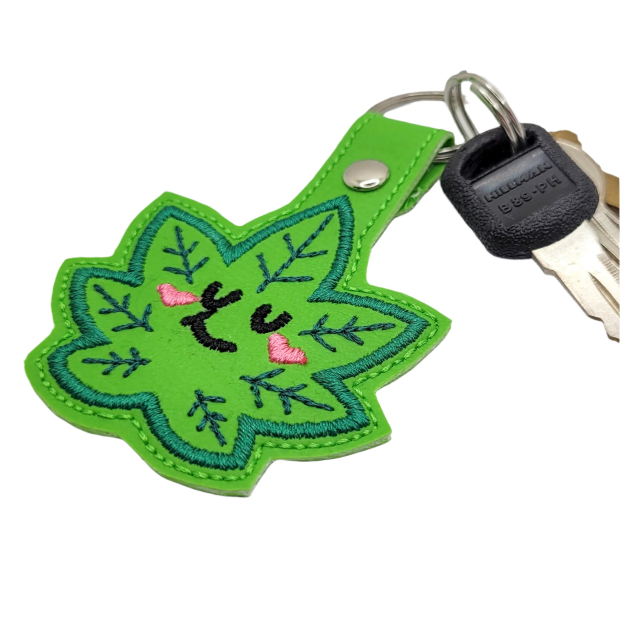 Cutie Cannabis Leaf Embroidered Vinyl Keychain
