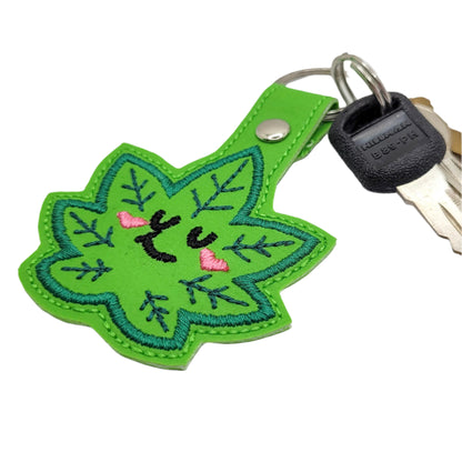 Cutie Cannabis Leaf Embroidered Vinyl Keychain