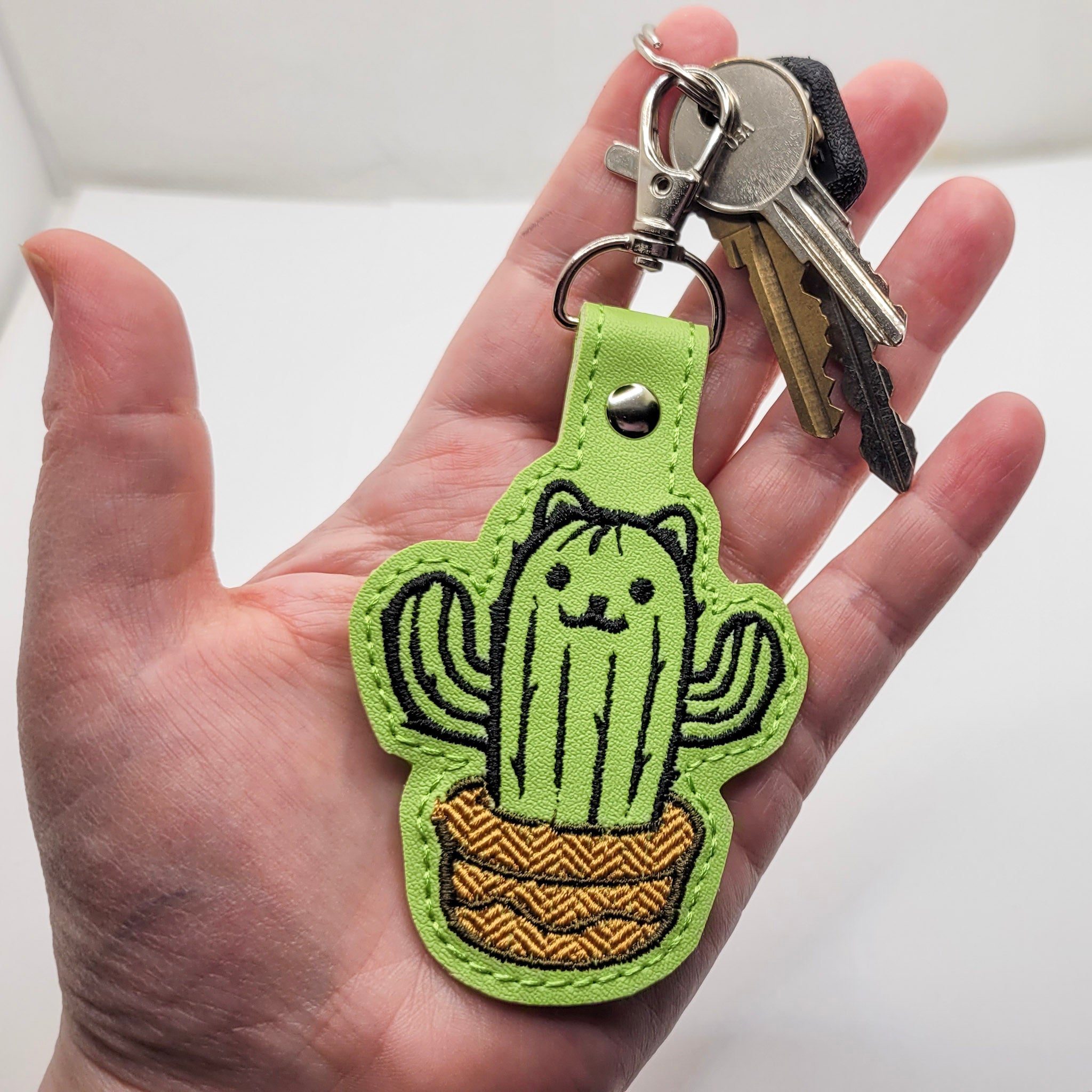 Catctus Vinyl Embroidered Keychain