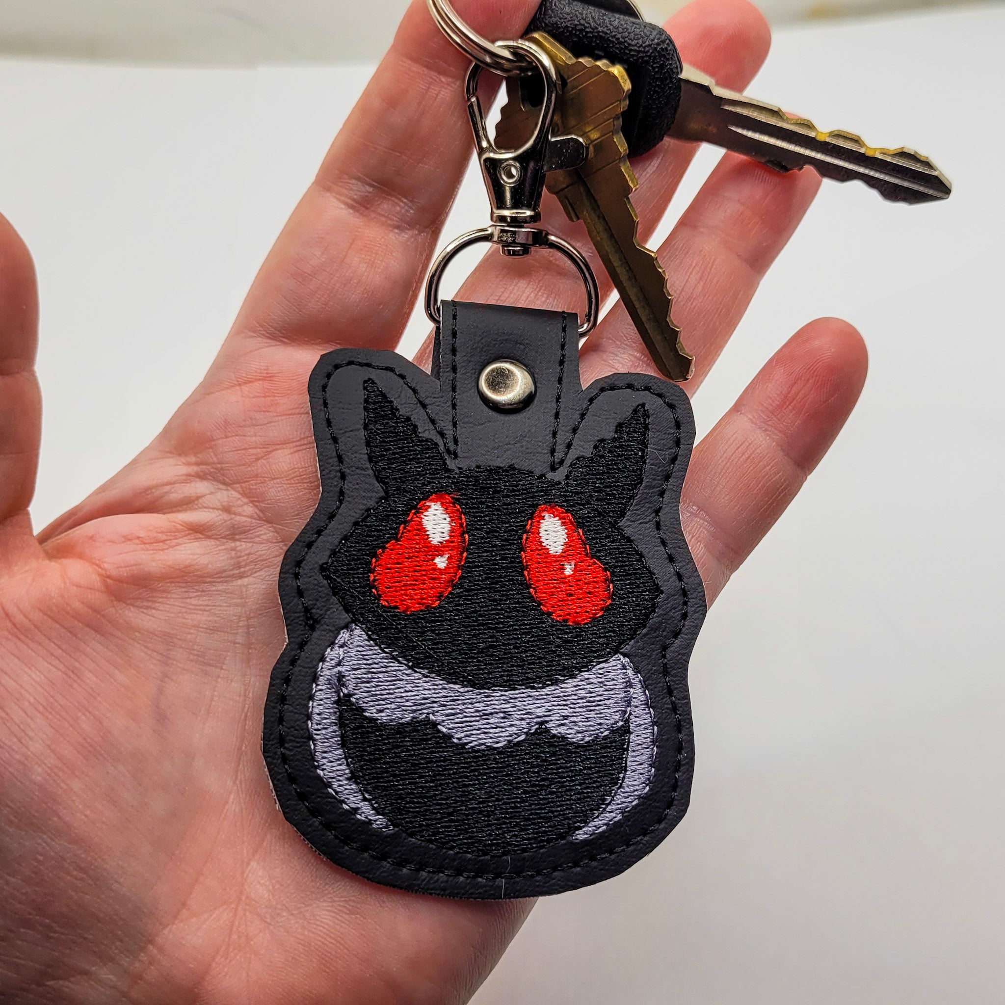 Chibi Mothman Embroidered Vinyl Keychain