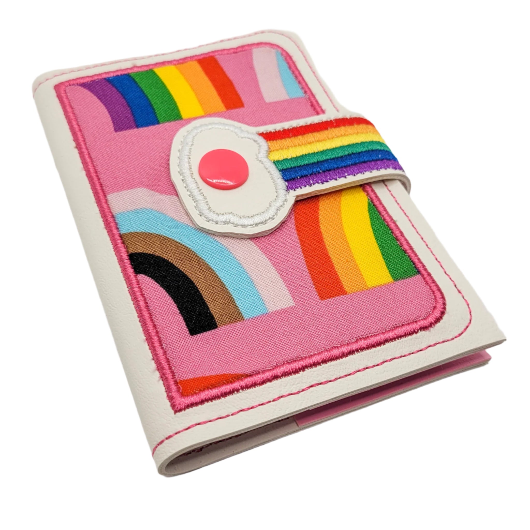Pink Rainbow Embroidered Mini Composition Notebook Cover