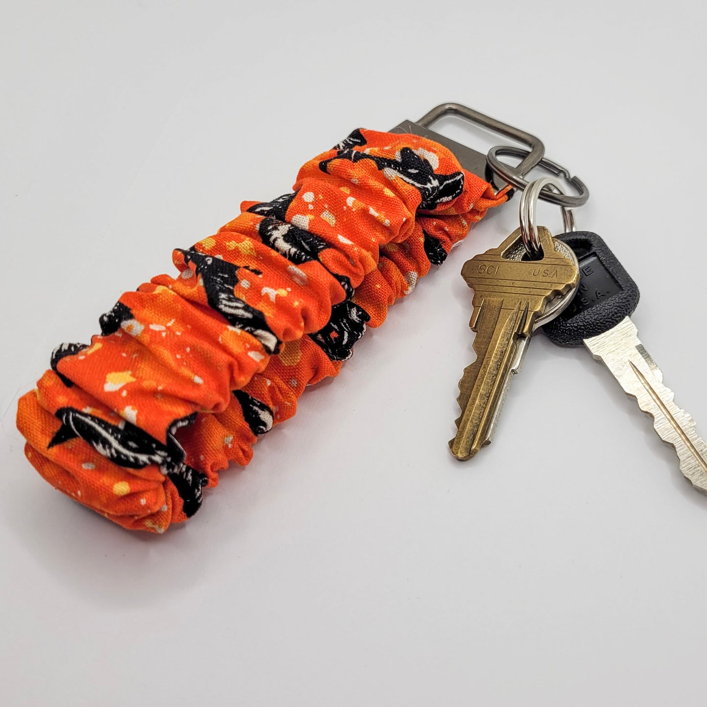 Orange Bats Scrunchie Wristlet Keychain