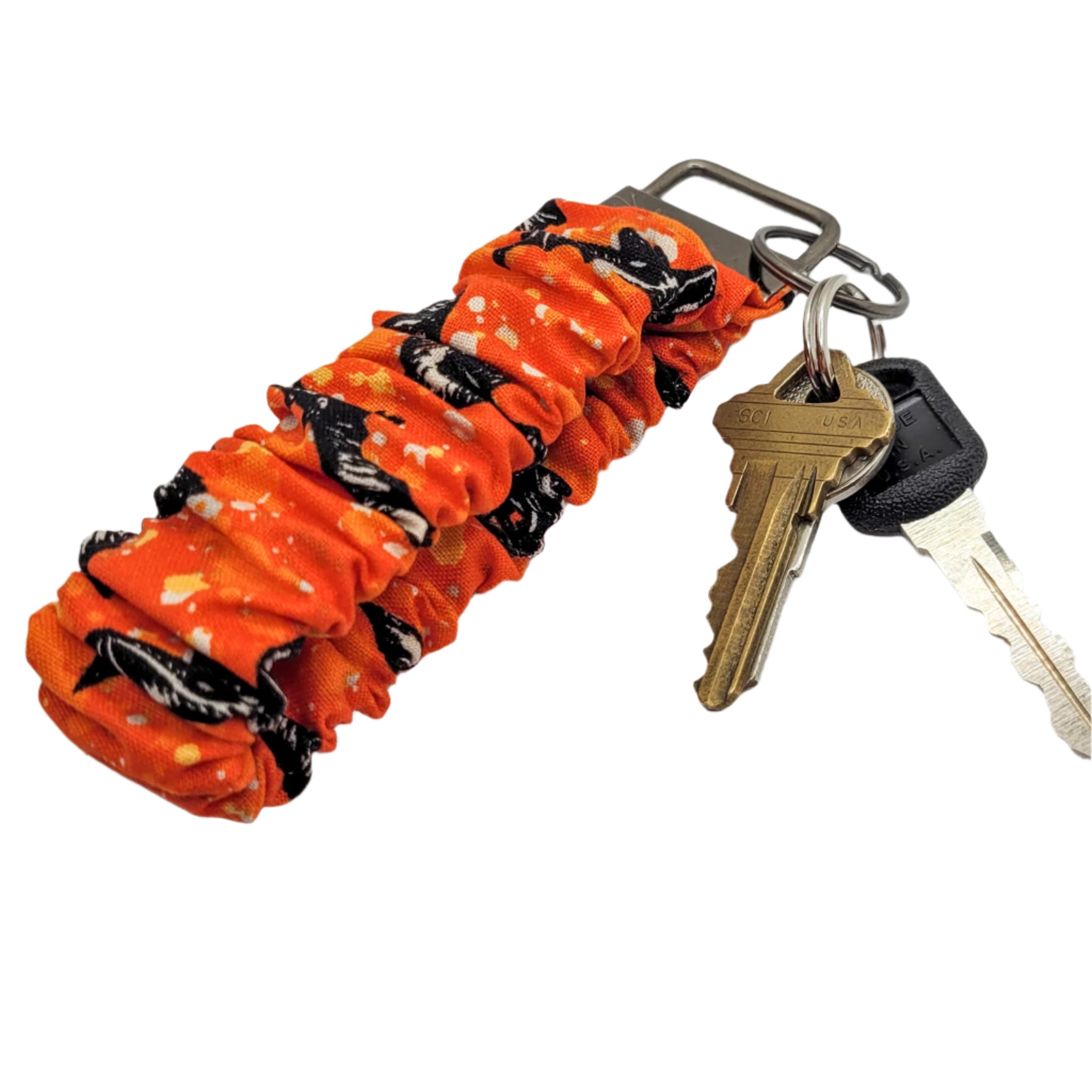 Orange Bats Scrunchie Wristlet Keychain