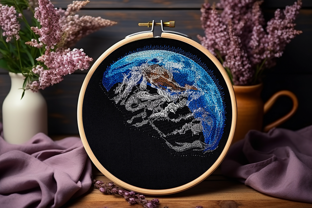 Colgante de pared bordado Planeta Tierra - Aro de 15 cm 