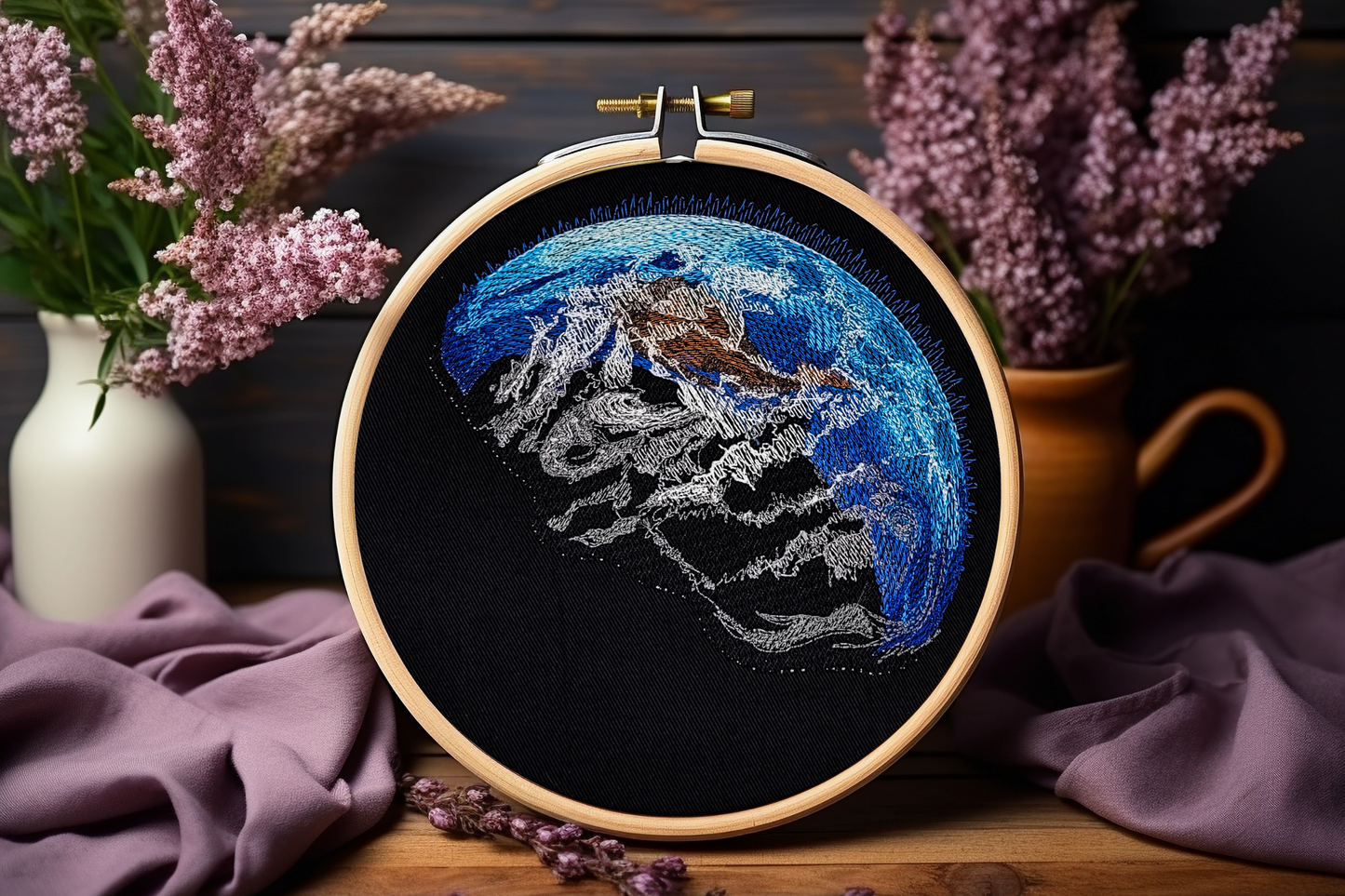 Planet Earth Embroidered Wall Hanging