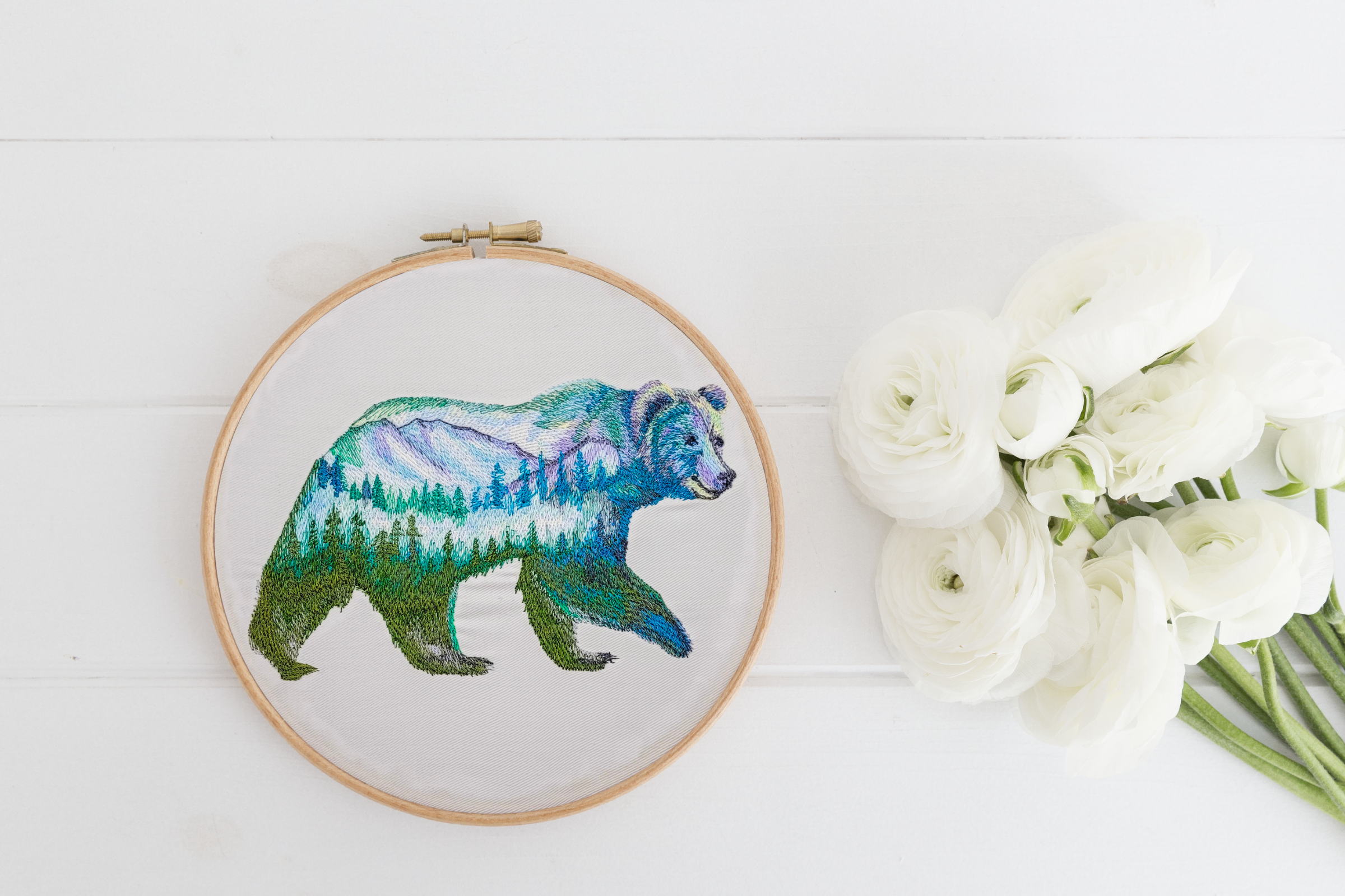 Forest Bear Embroidered Wall Hanging - 8" Hoop