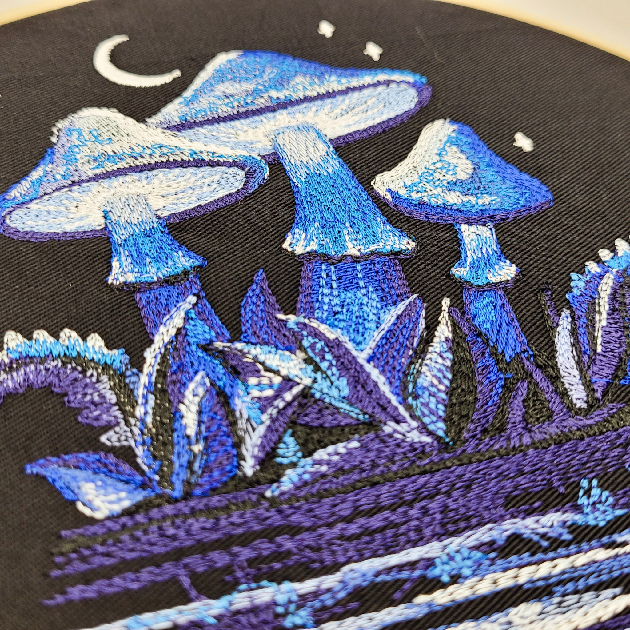 Midnight Mushrooms Embroidered Wall Hanging - 8" Hoop