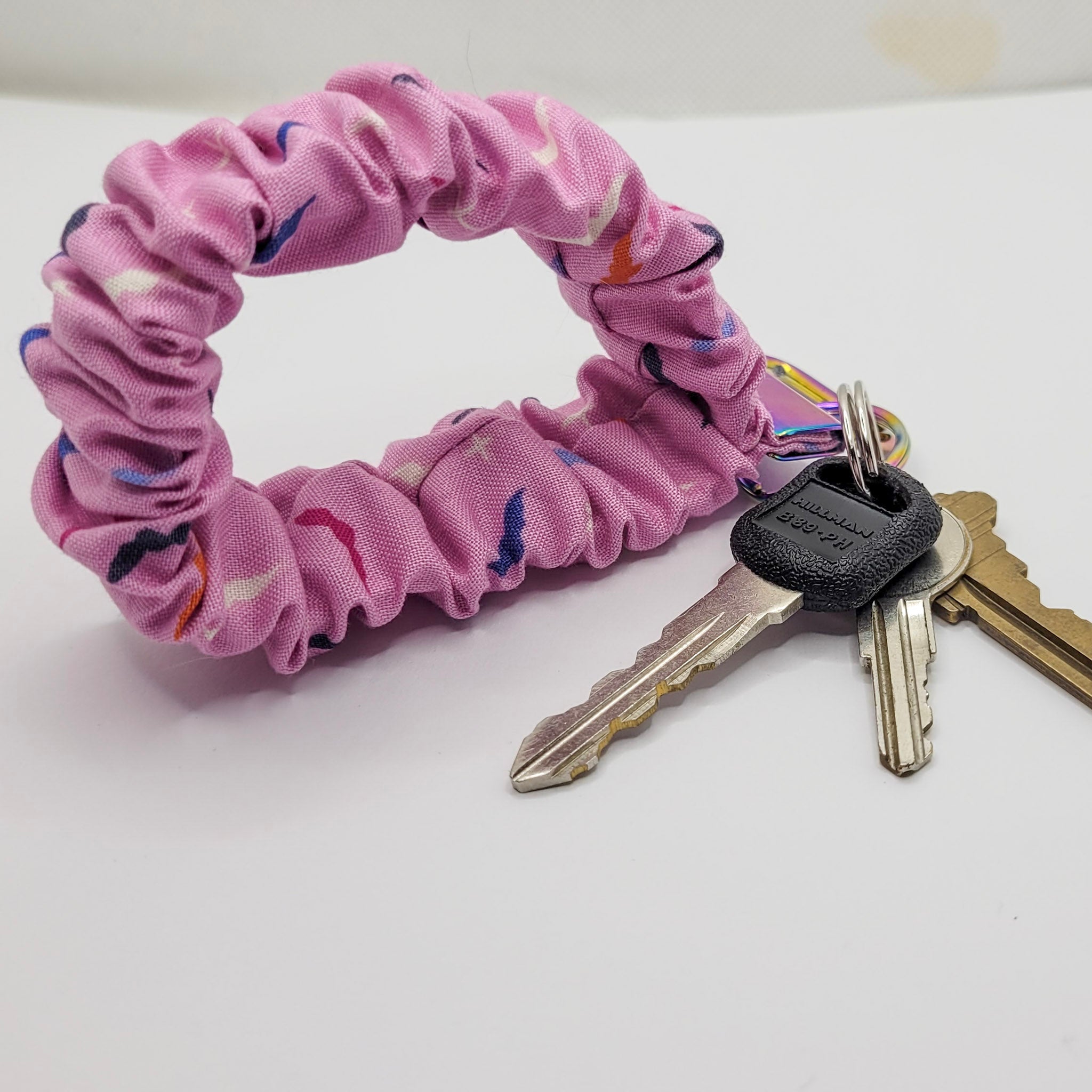 Pink Bats Scrunchie Wristlet Keychain