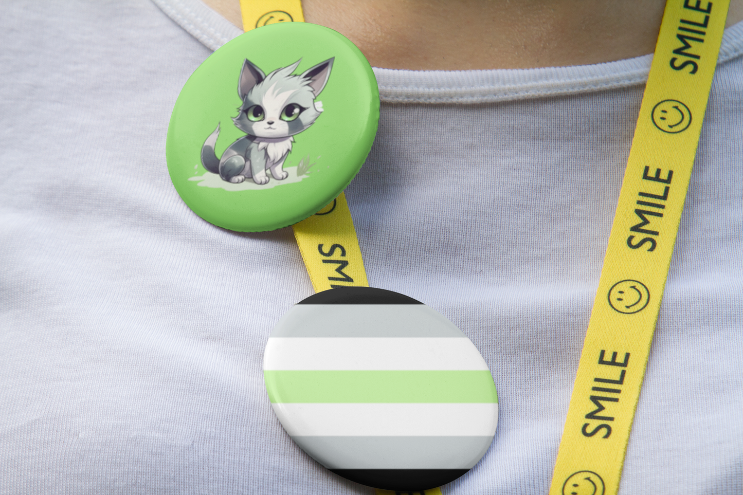 Agender Pride Flag & Cat 1.5" Pinback Button Set