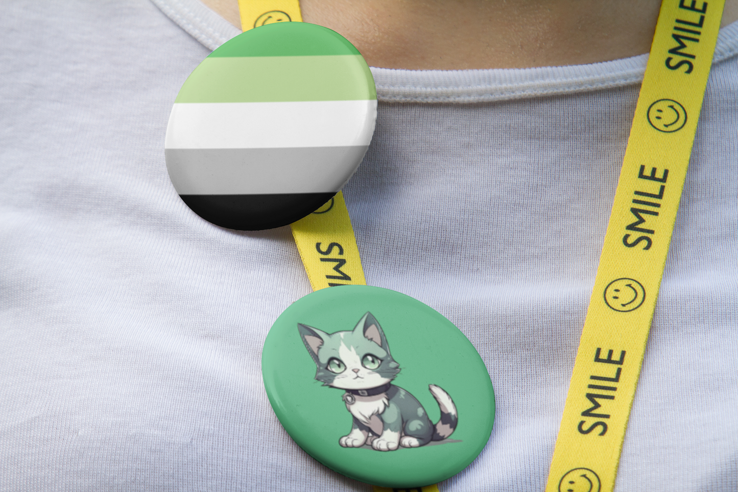 Aromantic Flag Kawaii Cat Pinback Button