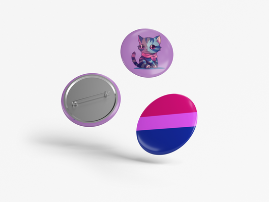 Bisexual Pride Flag & Cat 1.5" Pinback Button Set