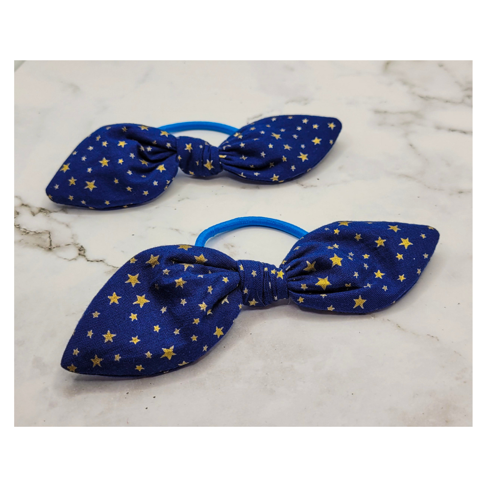 Blue & Gold Stars Knot Bow Hair Elastic