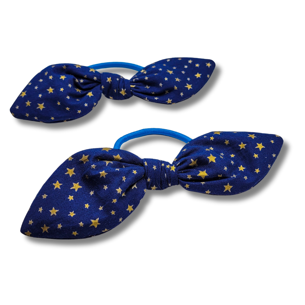 Blue & Gold Stars Knot Bow Hair Elastic