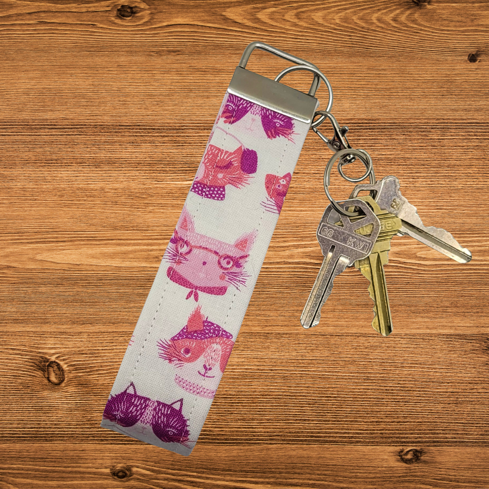 Bubble Gum Meows Wristlet Keychain