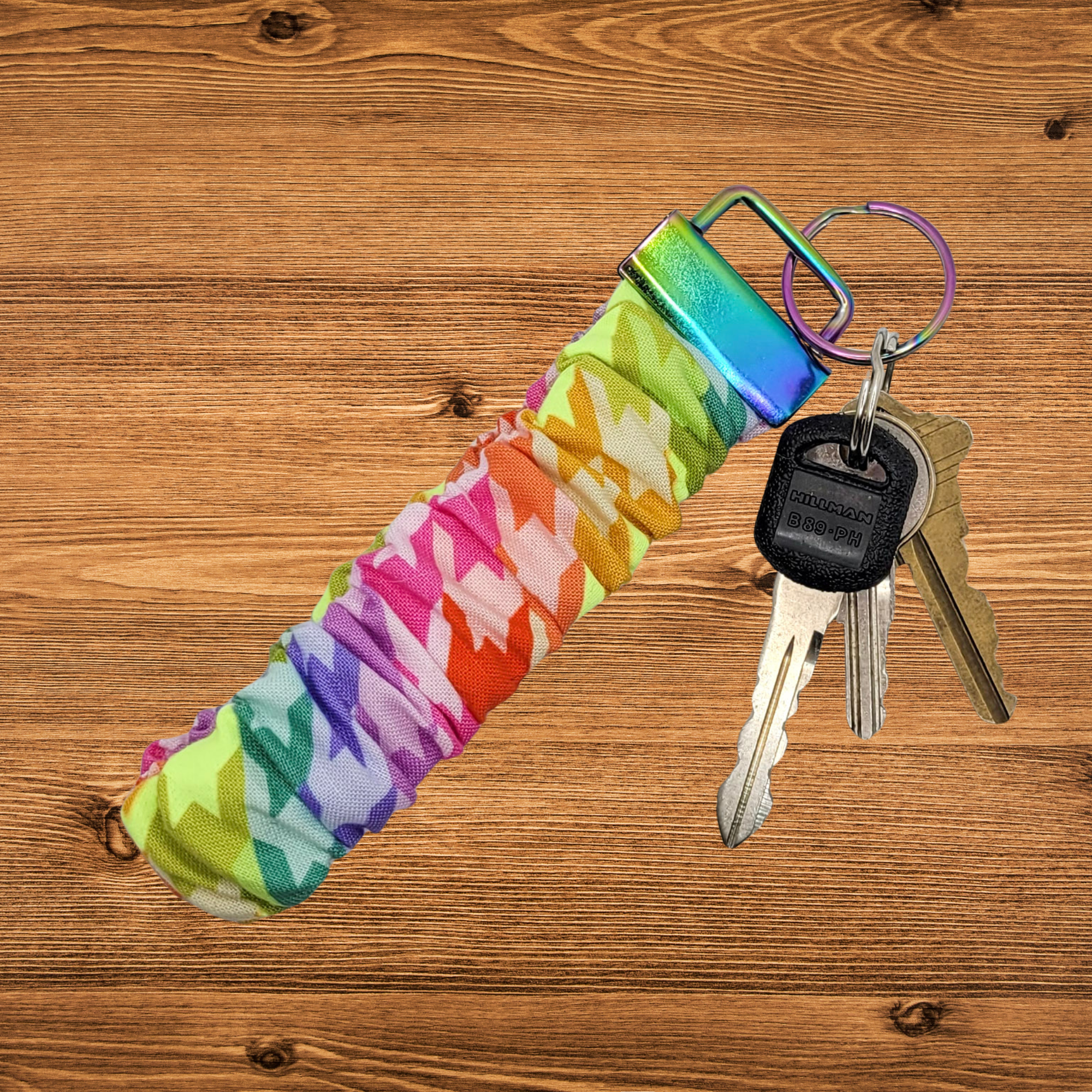Rainbow Houndstooth Scrunchie Wristlet