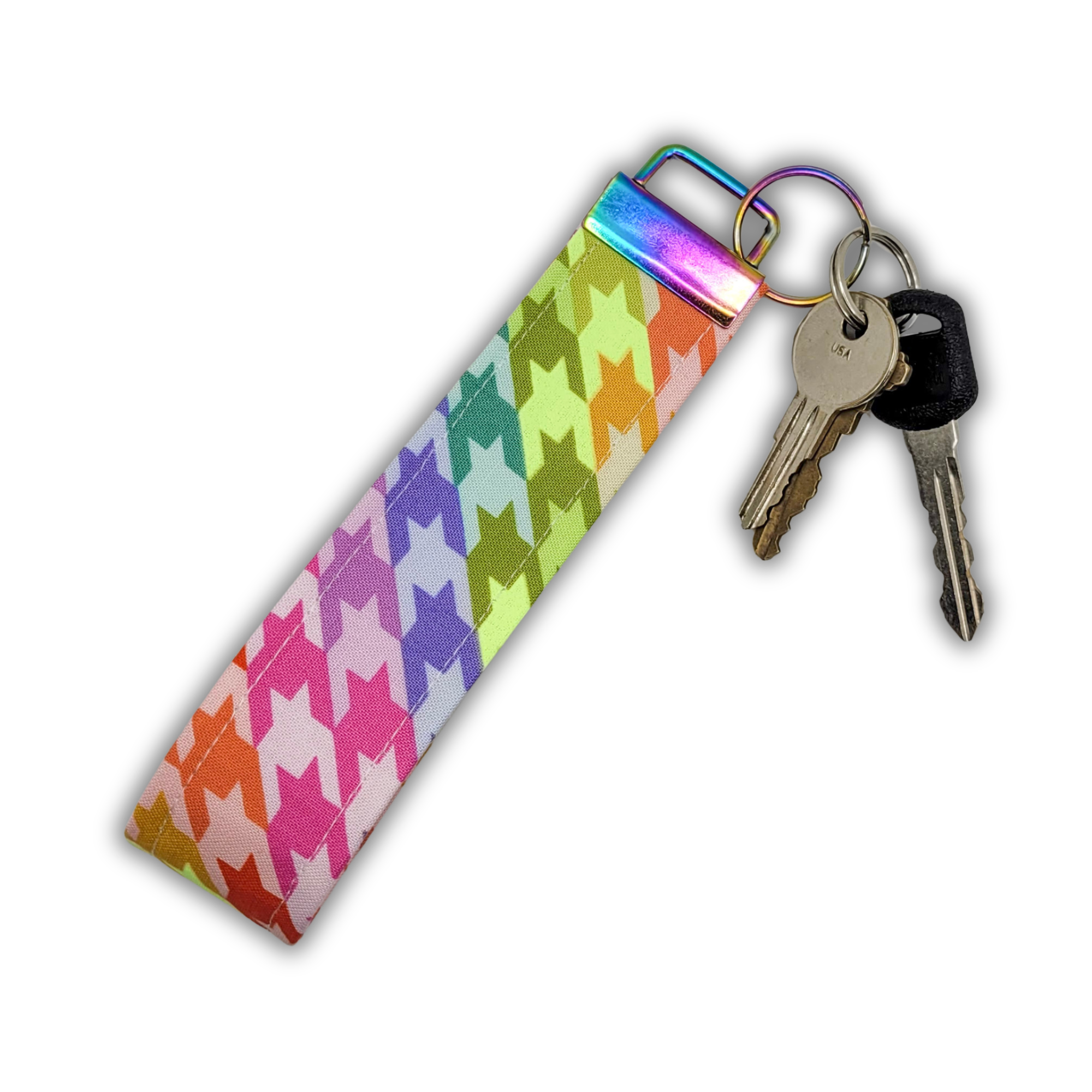 Rainbow Houndstooth Wristlet Keychain