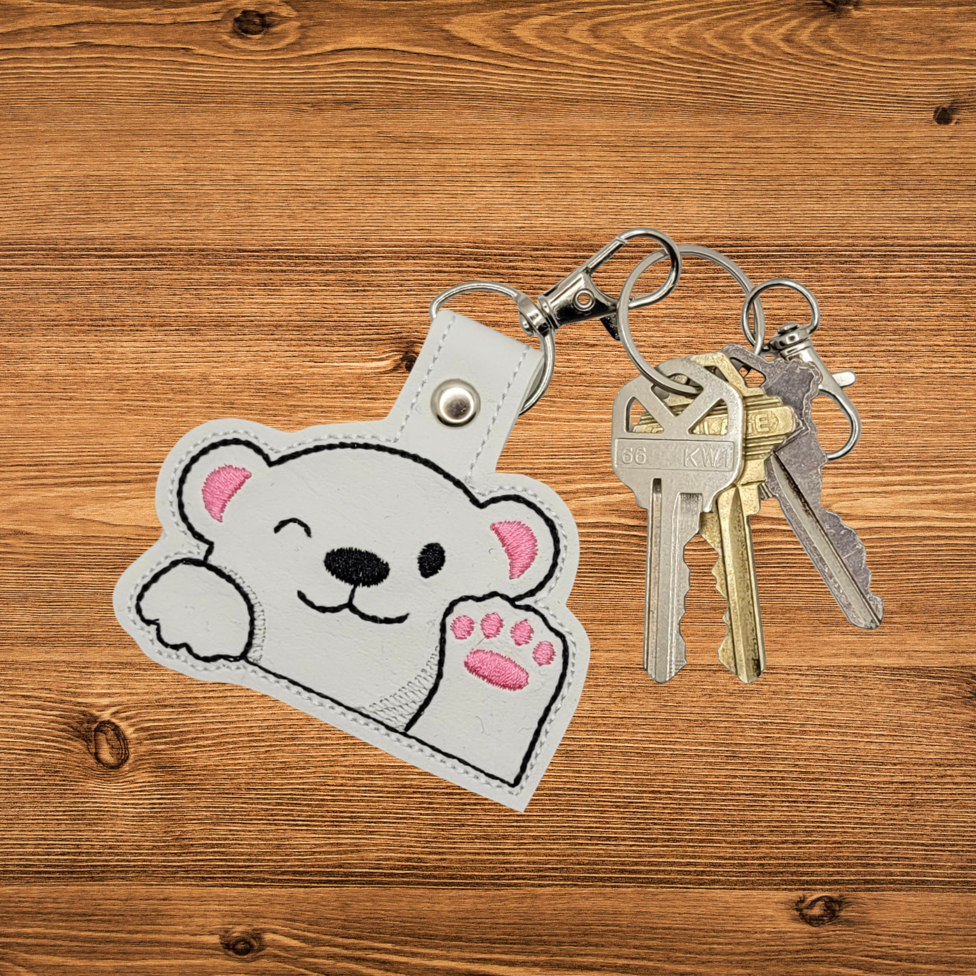 Happy Bear Embroidered Vinyl Keychain