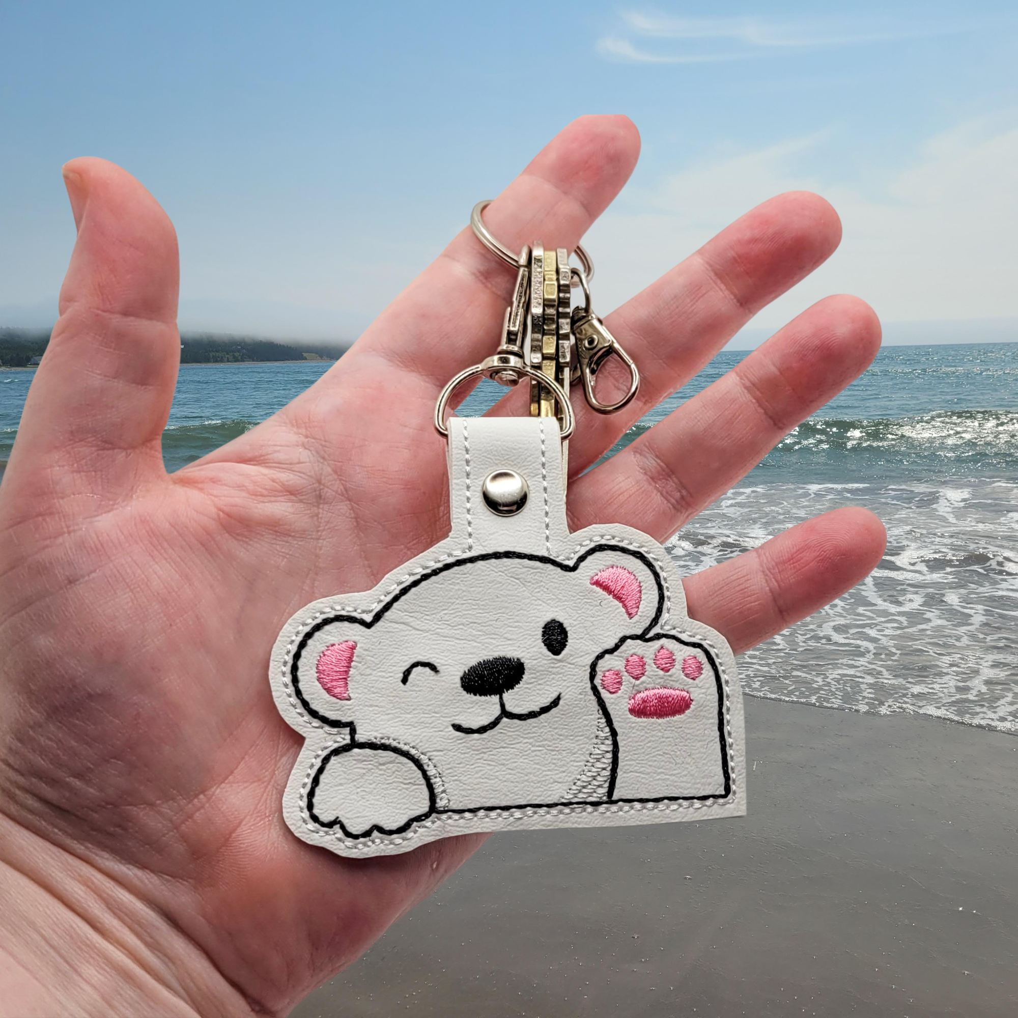 Happy Bear Embroidered Vinyl Keychain