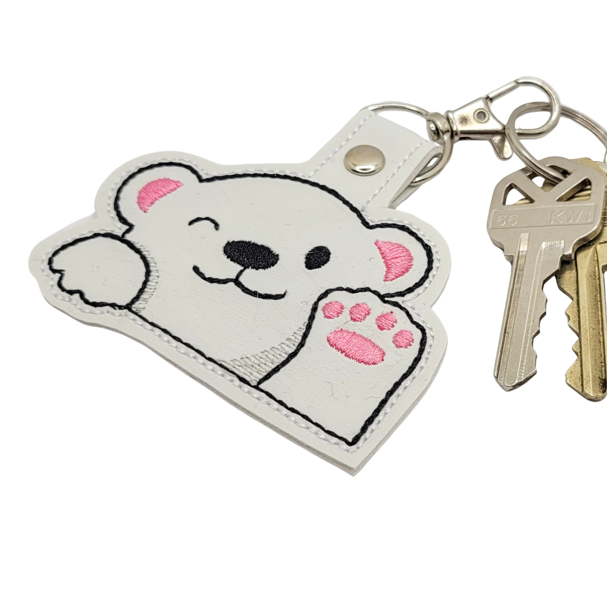 Happy Bear Embroidered Vinyl Keychain