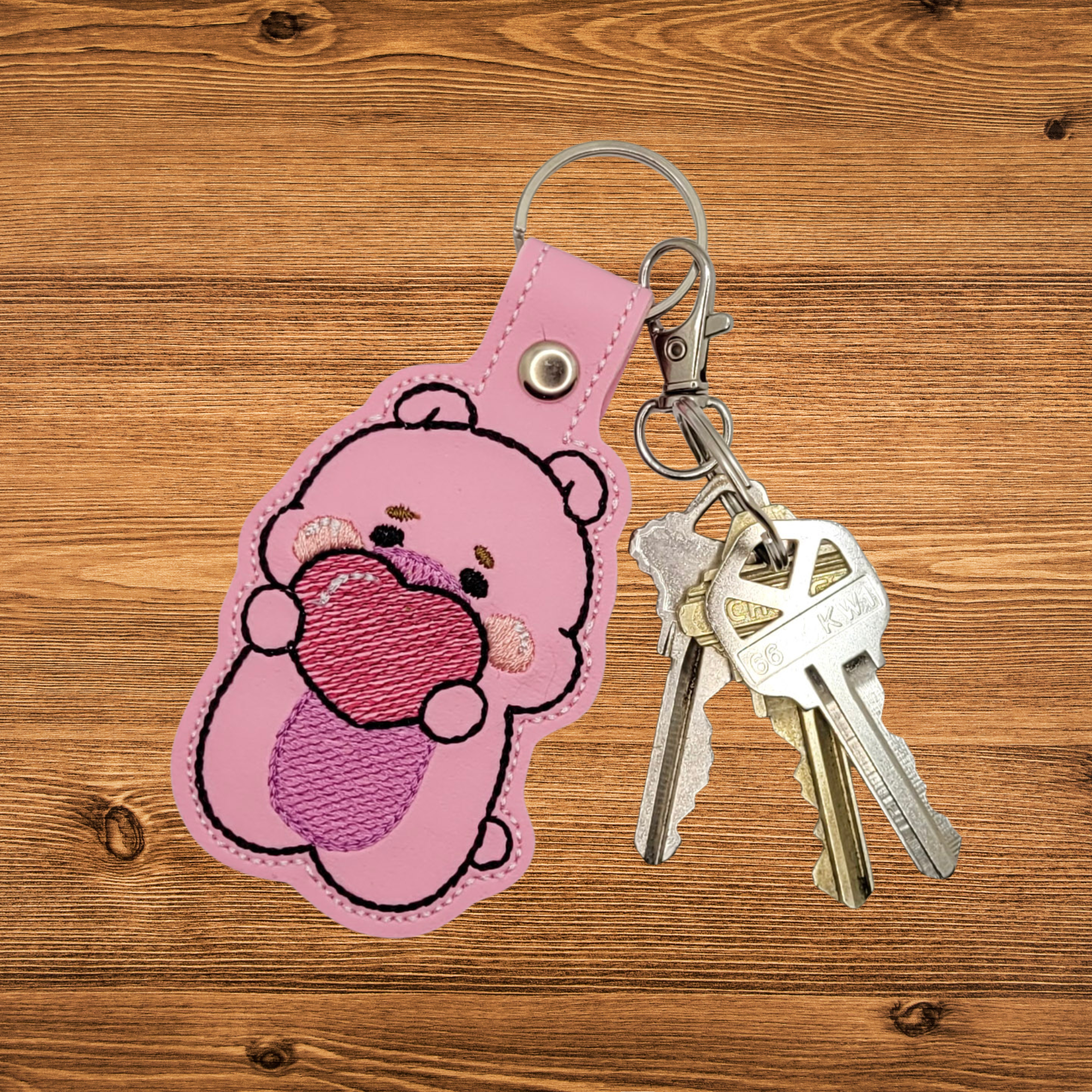 Heart Bear Embroidered Vinyl Keychain