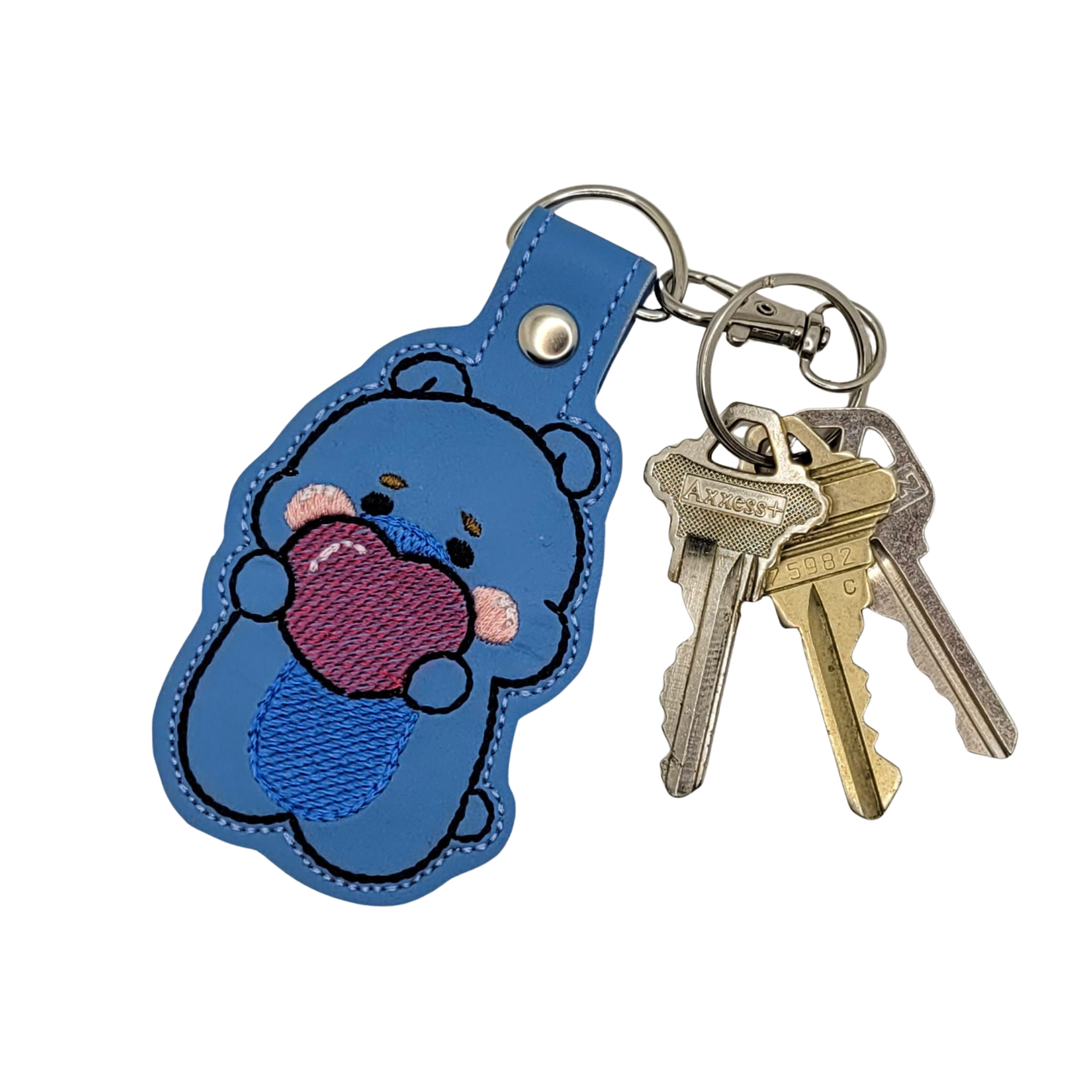Heart Bear Embroidered Vinyl Keychain