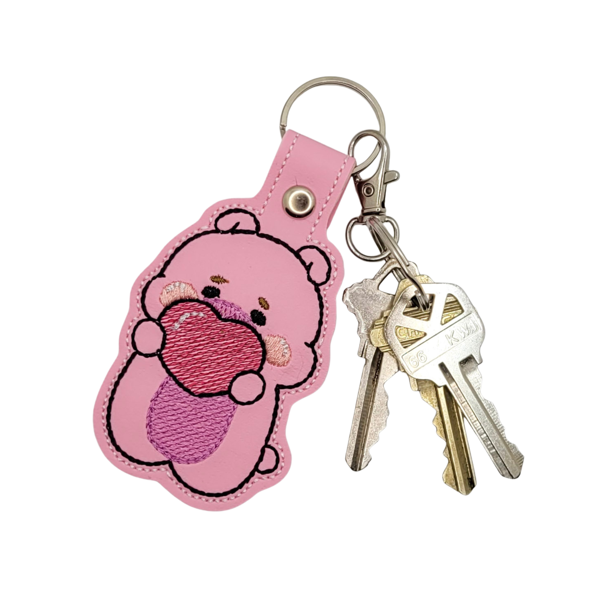 Heart Bear Embroidered Vinyl Keychain