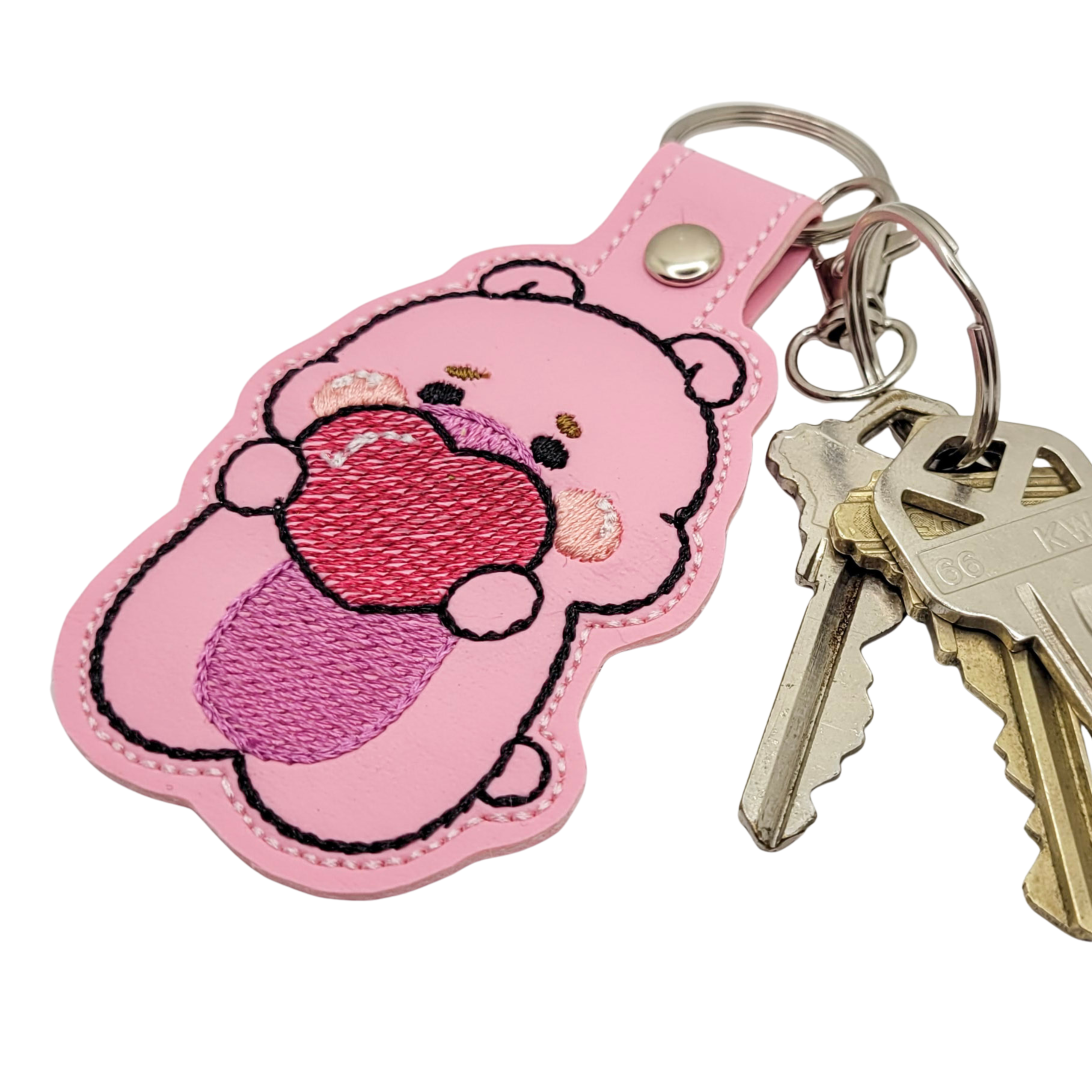 Heart Bear Embroidered Vinyl Keychain