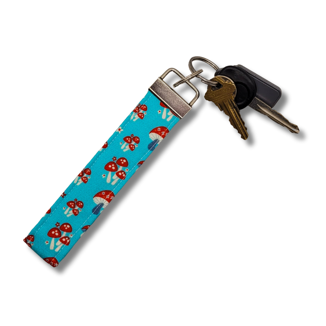 Blue Mushrooms Wristlet Key Strap
