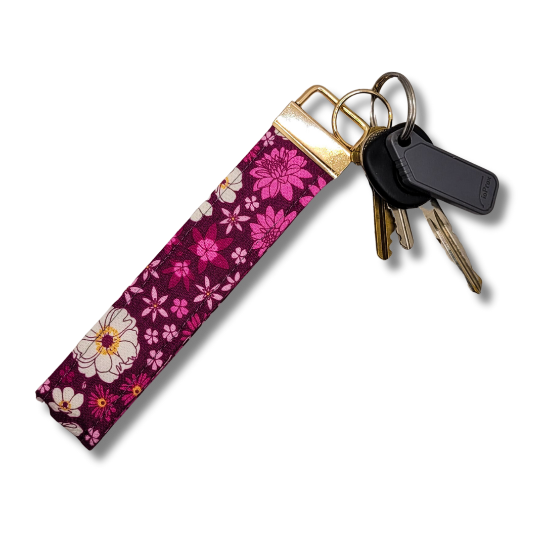 Pink Wildflowers Wristlet Key Strap