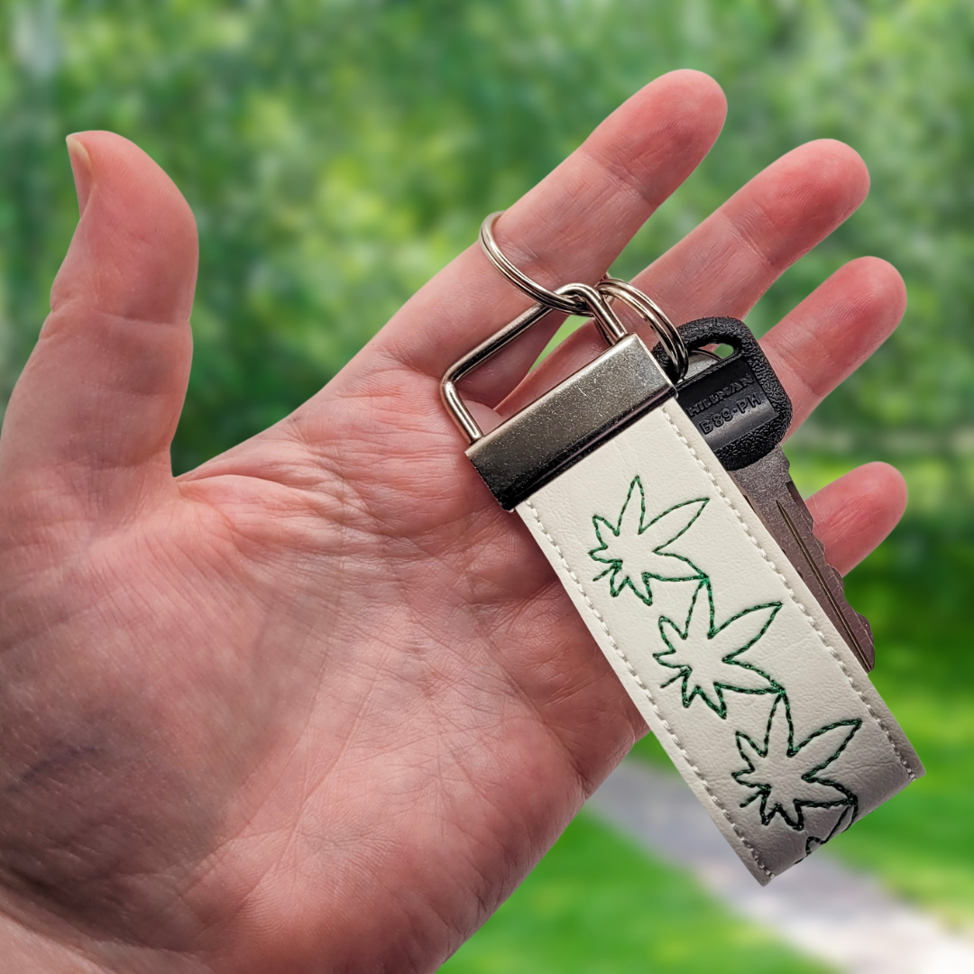 Cannabis Leaf Embroidered Vinyl Keychain Wristlet