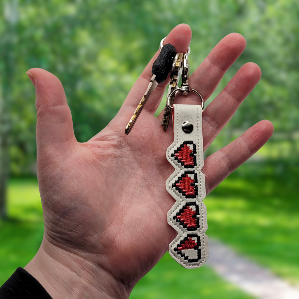Pixel Heart Embroidered Vinyl Keychain