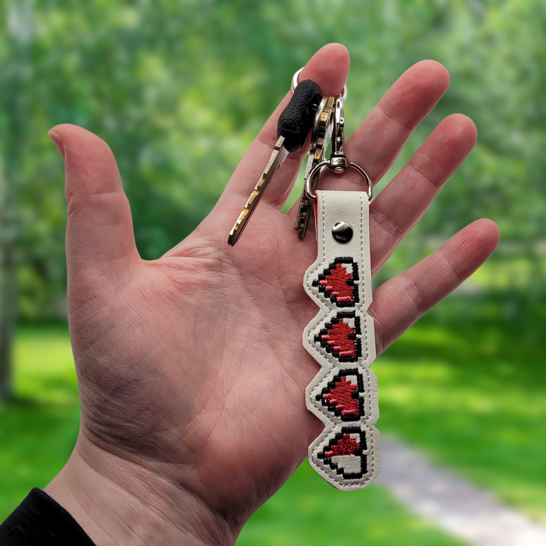 Pixel Heart Embroidered Vinyl Keychain