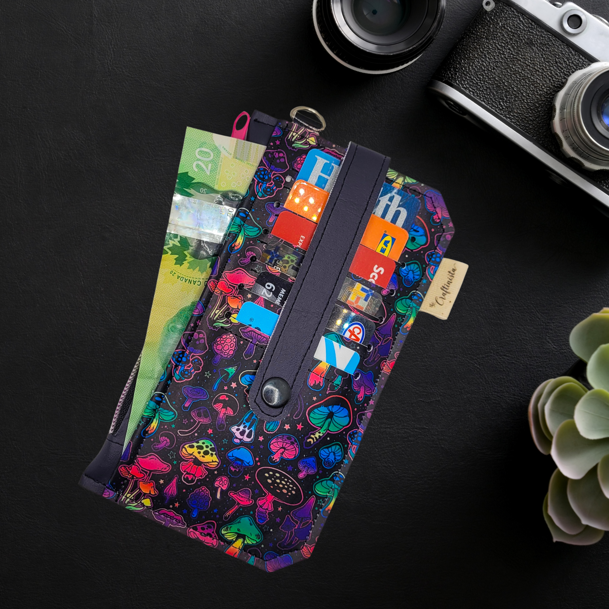 Neon Mushrooms Vinyl Slim Wallet